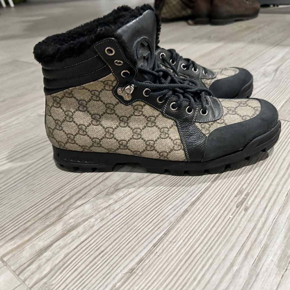 GUCCI Nebraska Guccissima boots GG monogram beige